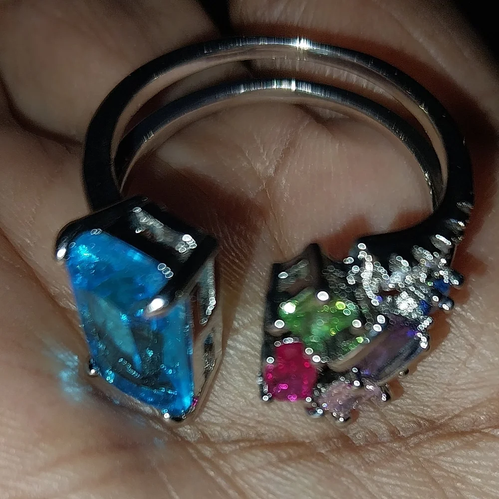 Vibrant Silvery Multi-Gemstone Open Resizable Ring
